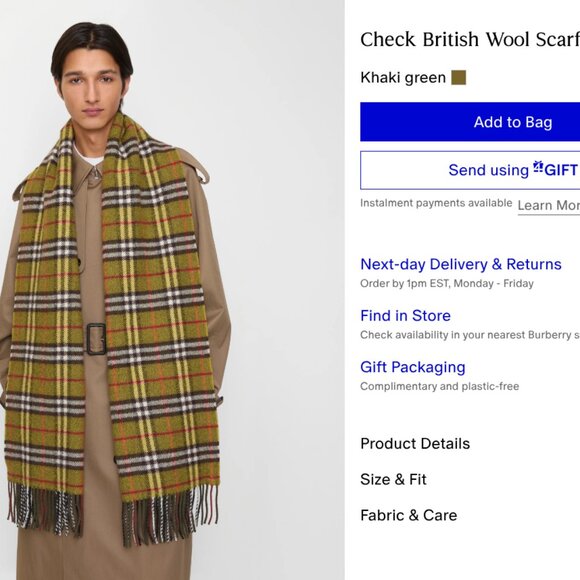 BURBERRY Vintage Green and Brown Scarf 100% Lambswool - Picture 6 of 6